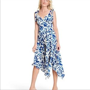 Blue Botanical Tie Strap Asymmetrical Dress